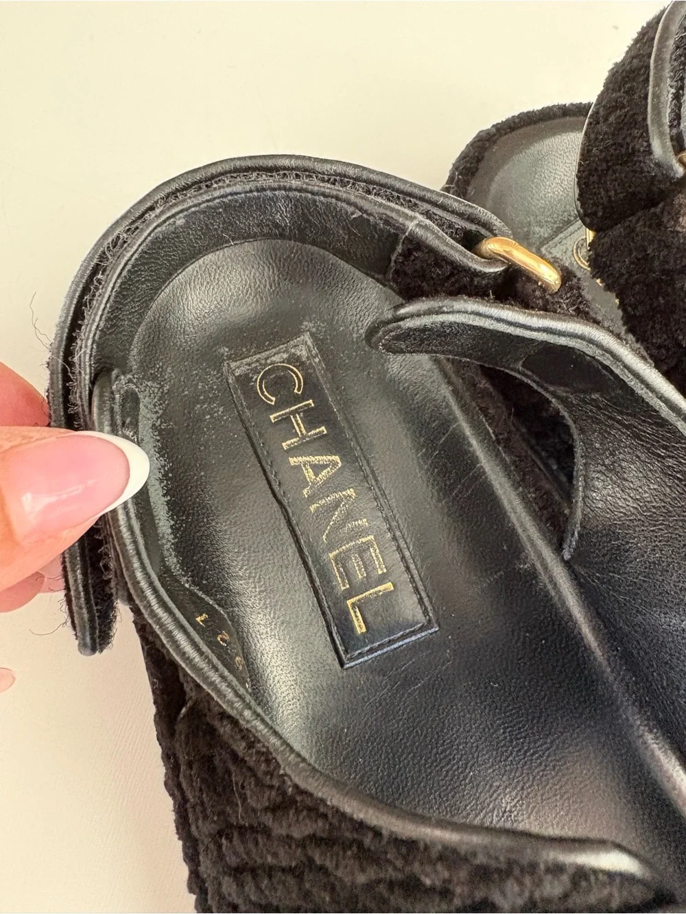 Auth CHANEL Tweed Velcro Dad Sandals